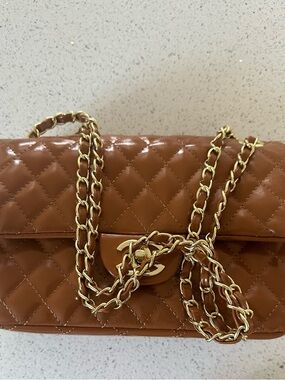 2026 ladies leather Quilted Brown Chain-Handle Shoulder Bag